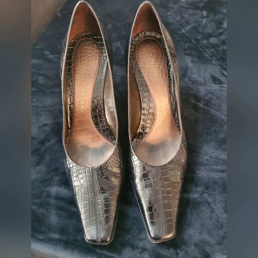ANTONIO MELANI Black Croc-Patterned Heels